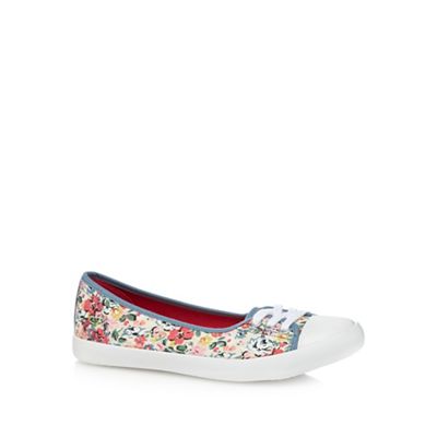 Multi-coloured floral print flat slip-on shoes